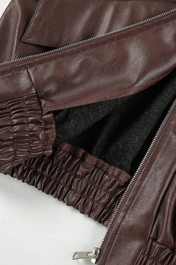 Vintage Brown PU Leather Jacket