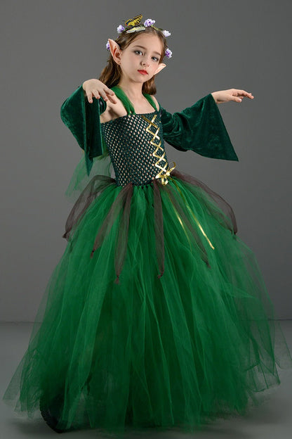 Green Elf Dress Kid Halloween Costume