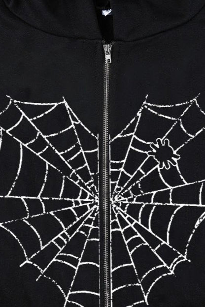 Gothic Spider Web Zip Up Hoodie