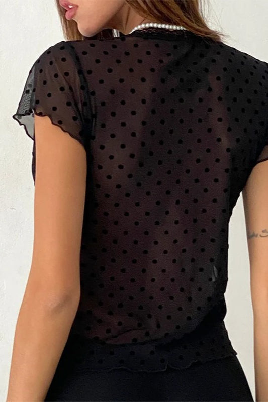 Polka Dot Loose Fit Short Sleeve Crop Top