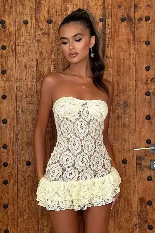 Lace Strapless Mini Dress