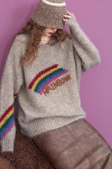 Letter Embroidery Relaxed Crewneck Sweater