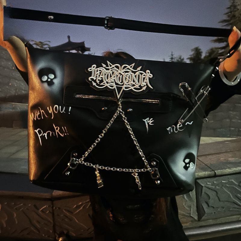 Y2K Harajuku Gothic Skeleton Chain Leather Crossbody Bag