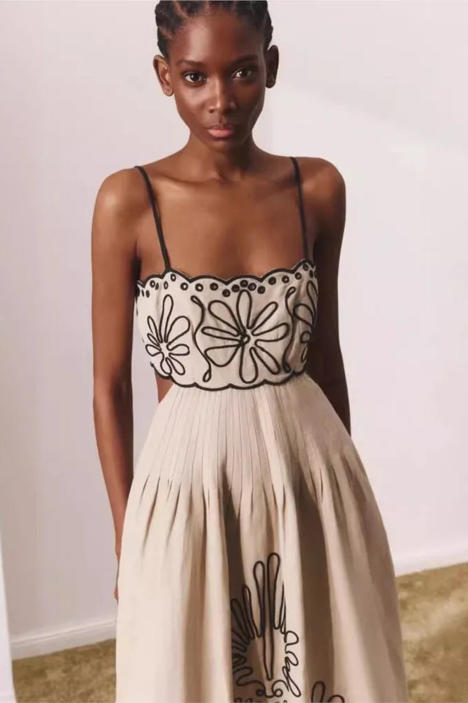 Embroidered Spaghetti Strap Boho Dress