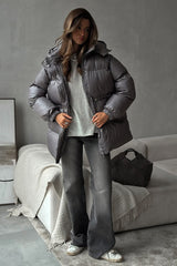 Adjustable Drawstring Hooded Puffer Jacket