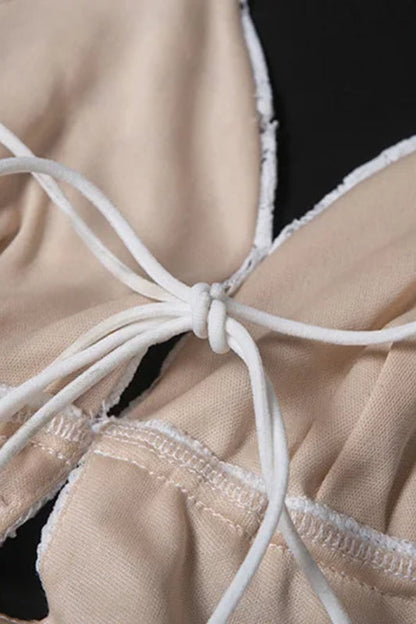 Lace Up V Neck Backless Boho Dress