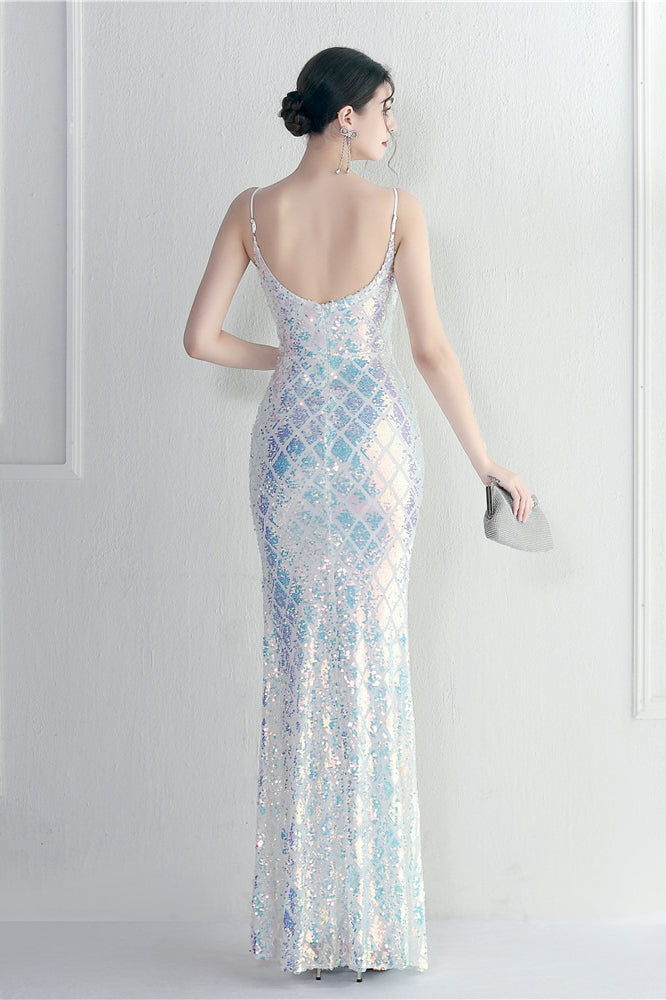 Iridescent Sequin Slit Bodycon Maxi Dress