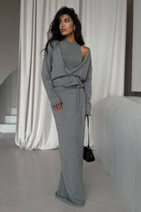 Tie Front Knit Set Sweater Dress S / Grey