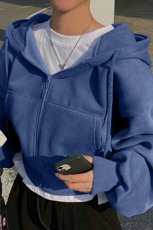 Casual Streetwear Long Sleeve Hoodie Blue / S