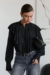 Stand Collar Ruffle Blouse