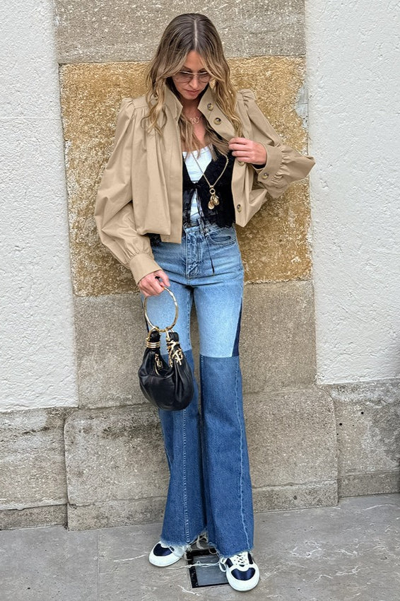 Short Khaki Puff Sleeve Trench Coat coats