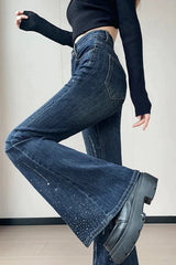 Sparkly Rhinestone High Waist Flare Jeans
