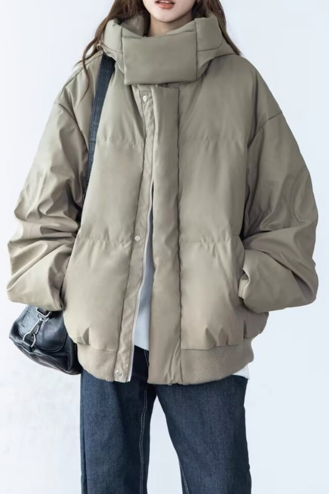 Stand Collar High Neck Hooded Puffer Jacket