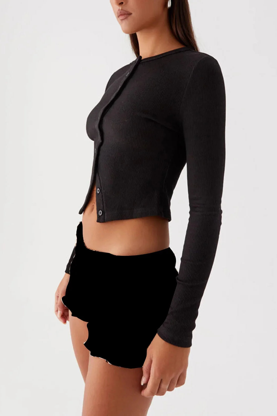 Knit Ribbed Button Front Crop Cardigan