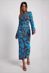 Knit Leopard Print Long Sleeve Sweater Dress