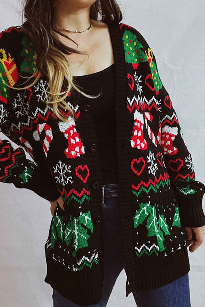 Christmas V Neck Jacquard Cardigan