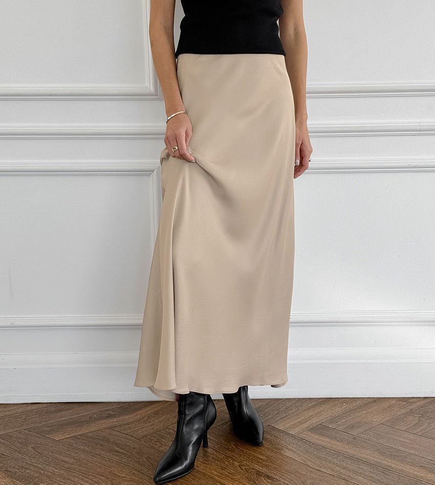 Sleek Satin Skirt - Khaki