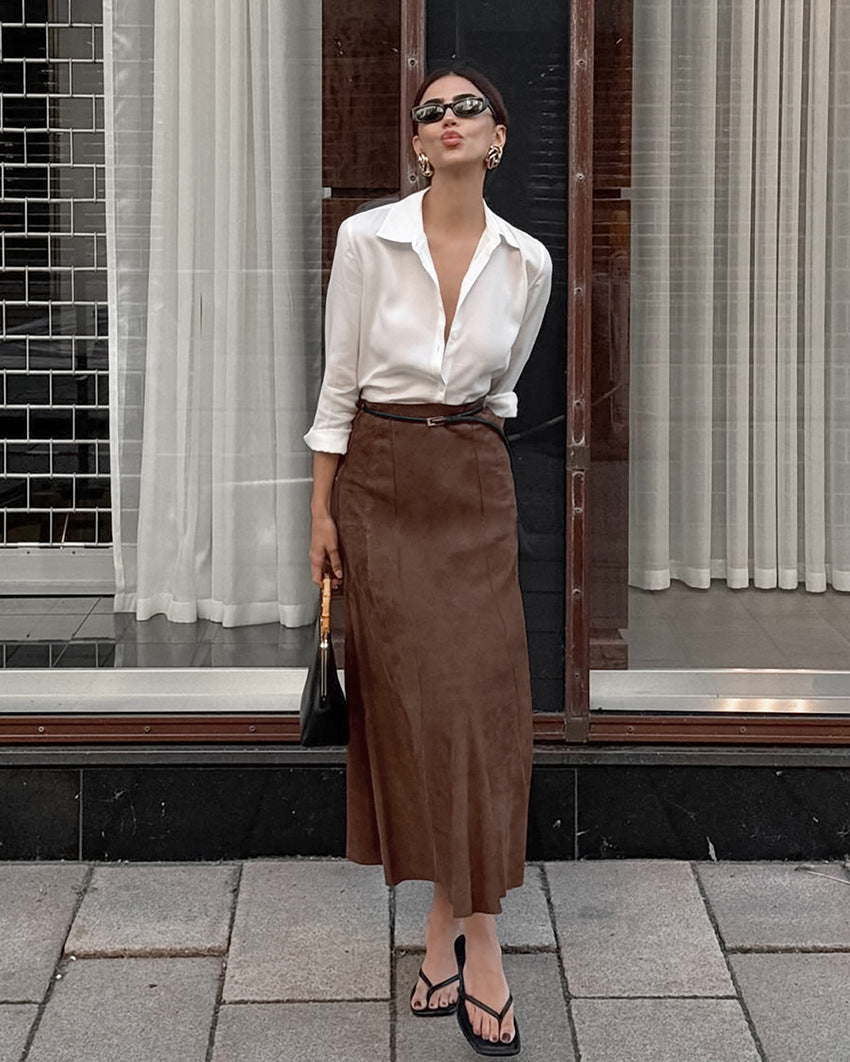 Mireya Midi Skirt - Brown