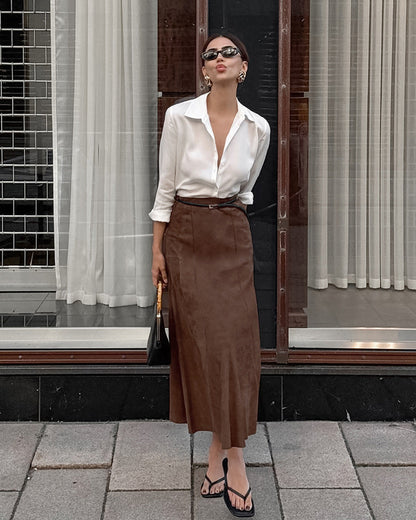Mireya Midi Skirt - Brown
