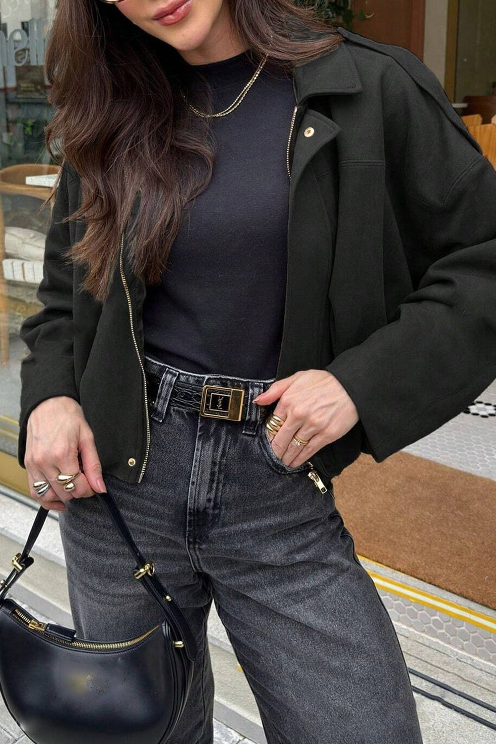 Batwing Sleeve Bomber Jacket S / Black