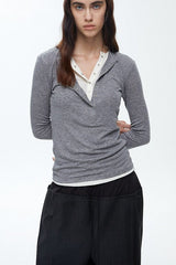 Button Detail Layered Long Sleeve Knit Top
