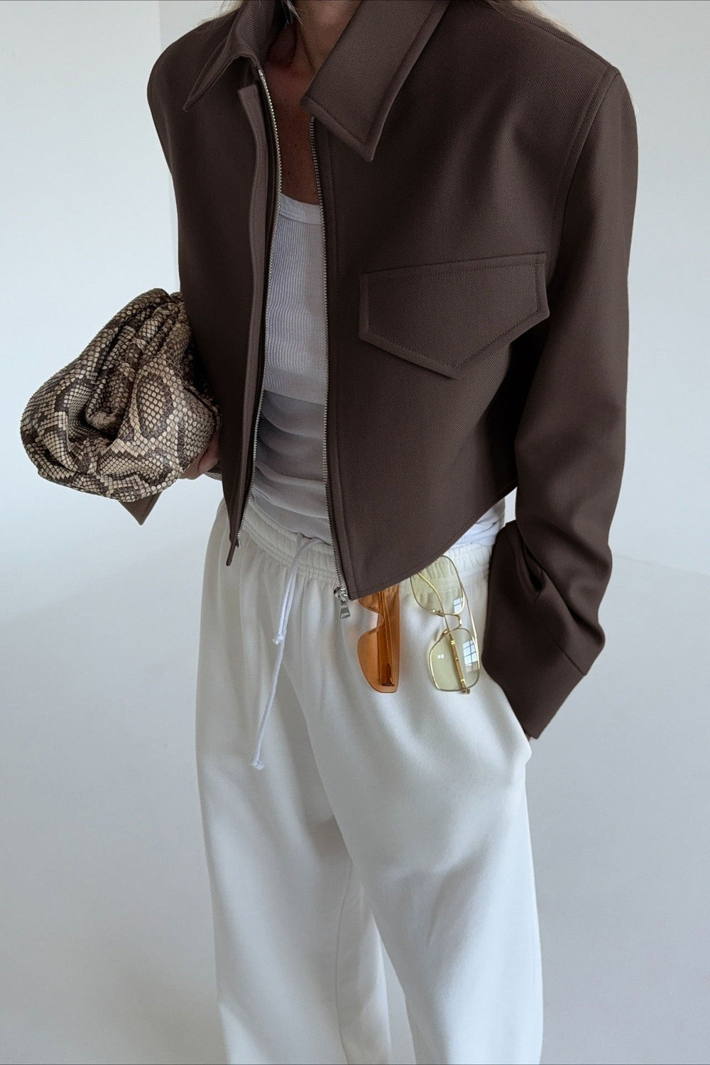 Short Length Brown Zip Closure Jacket