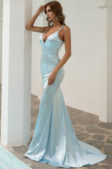 V Neck Back Tie Mermaid Formal Dress