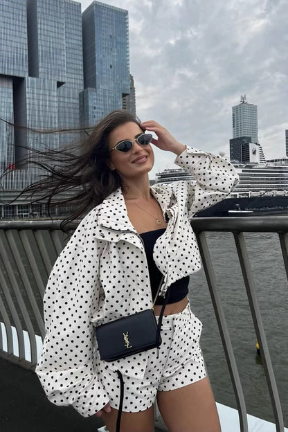 Polka Dot Drawstring Top Two Pieces Set