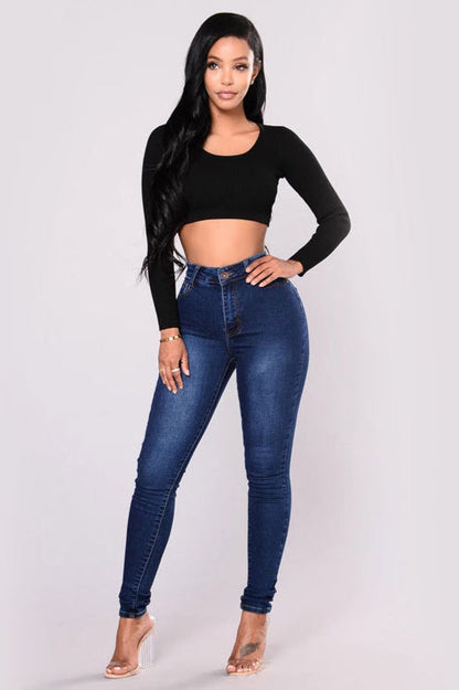 High Waist White Skinny Jeans Dark Blue / S