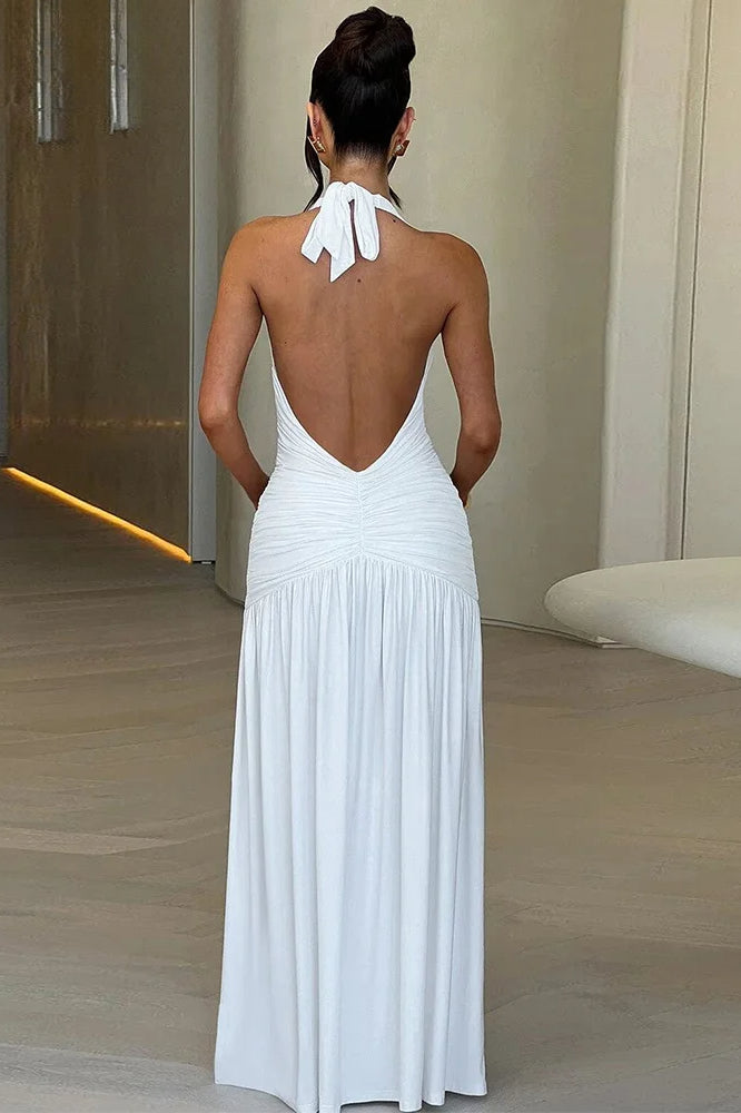 Halter V-neck Backless Maxi Dress