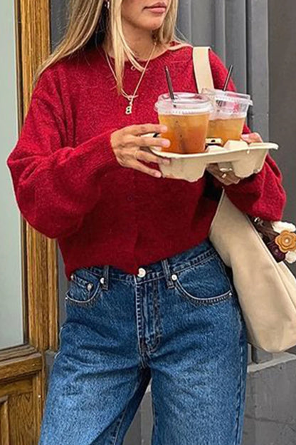 Cropped Knit Button Cardigan