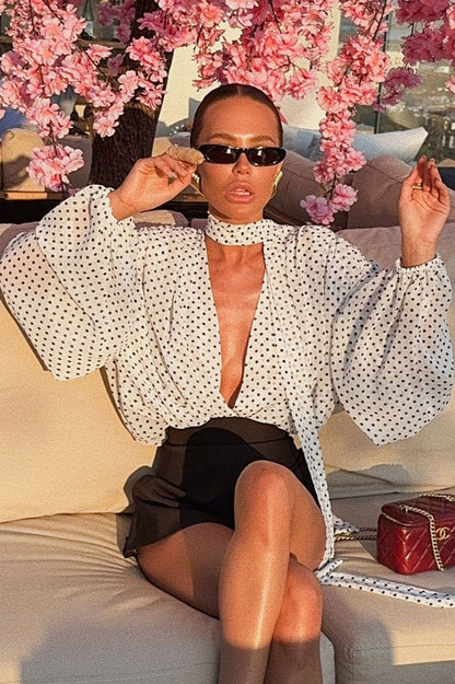 Chic Polka Dot Loose Tie Blouse