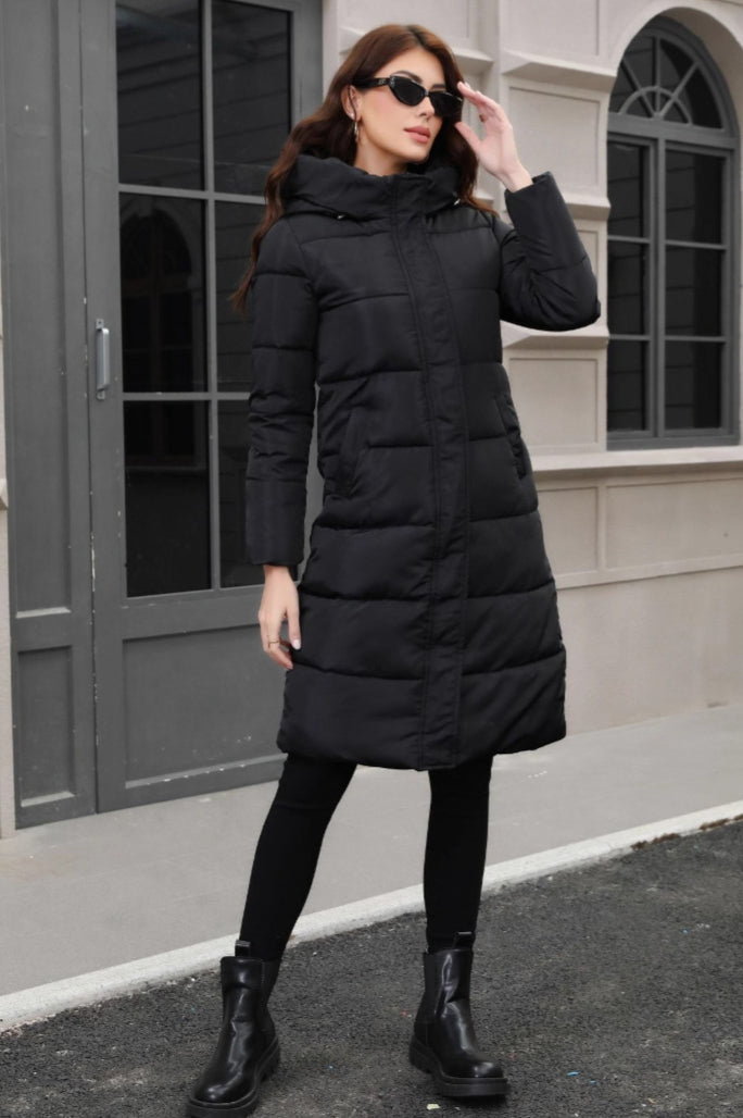 Plus Size Hooded Longline Puffer Coat coats