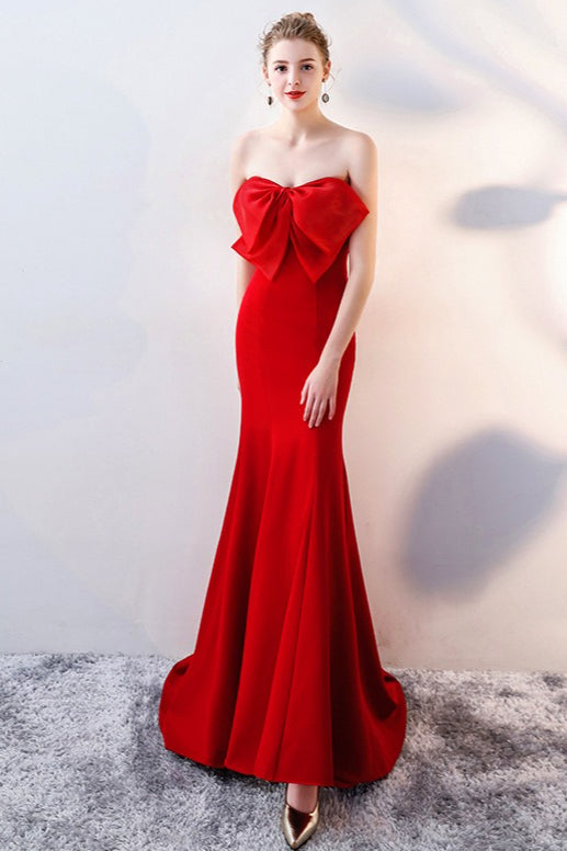 Bow Strapless Mermaid Maxi Party Dress