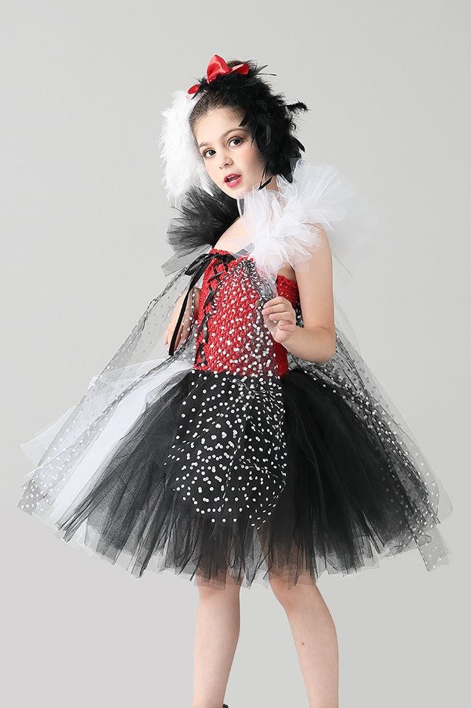 Black & White Witch Dress Kid Halloween Costume