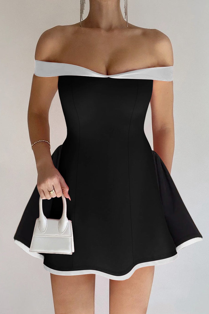 Contrast Bustier Ruffle Cocktail Dress S / Black