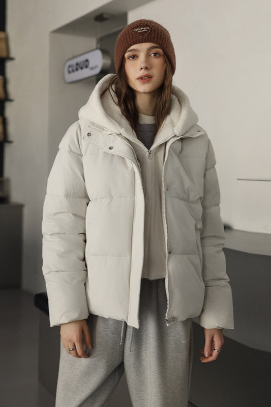 Faux Fur Panel Cropped Puffer Jacket