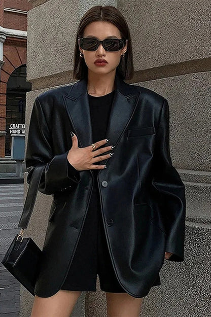 Black PU Leather Blazer Jacket Black / XS coats