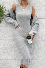 Two-Piece Knit Sweater Vest & Cardigan Dress Sweater Dress