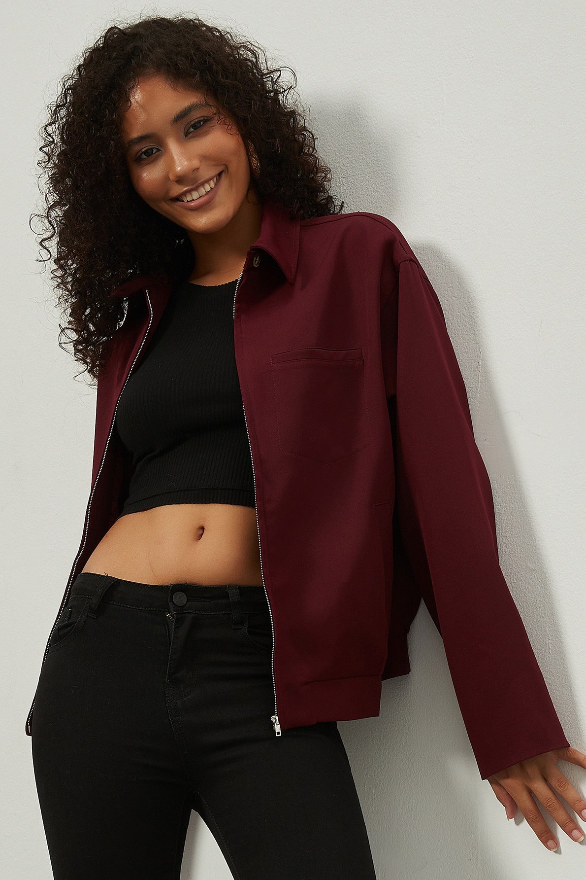 Zip Up Collared Casual Jacket