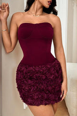 Bustier 3D Floral Bodycon Cocktail Dress S / Red