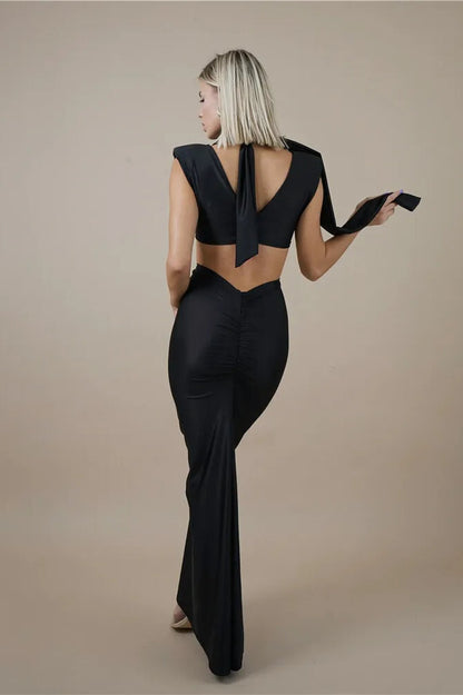 Hollow Out Turtleneck Sleeveless Bodycon Maxi Dress