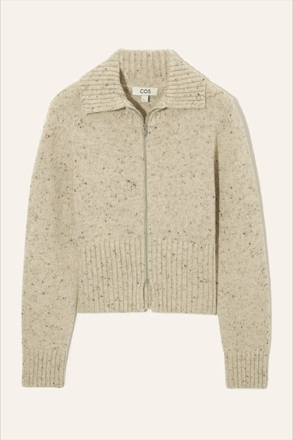 Casual Wool Blend Short Cardigan Beige / XS