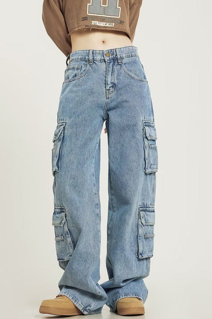 Vintage Washed Wide Leg Cargo Jeans