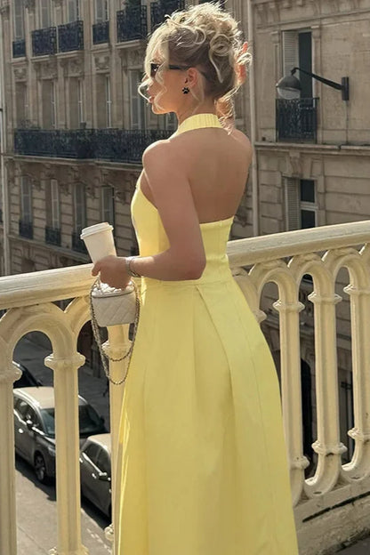 High Waist Backless Midi Dress
