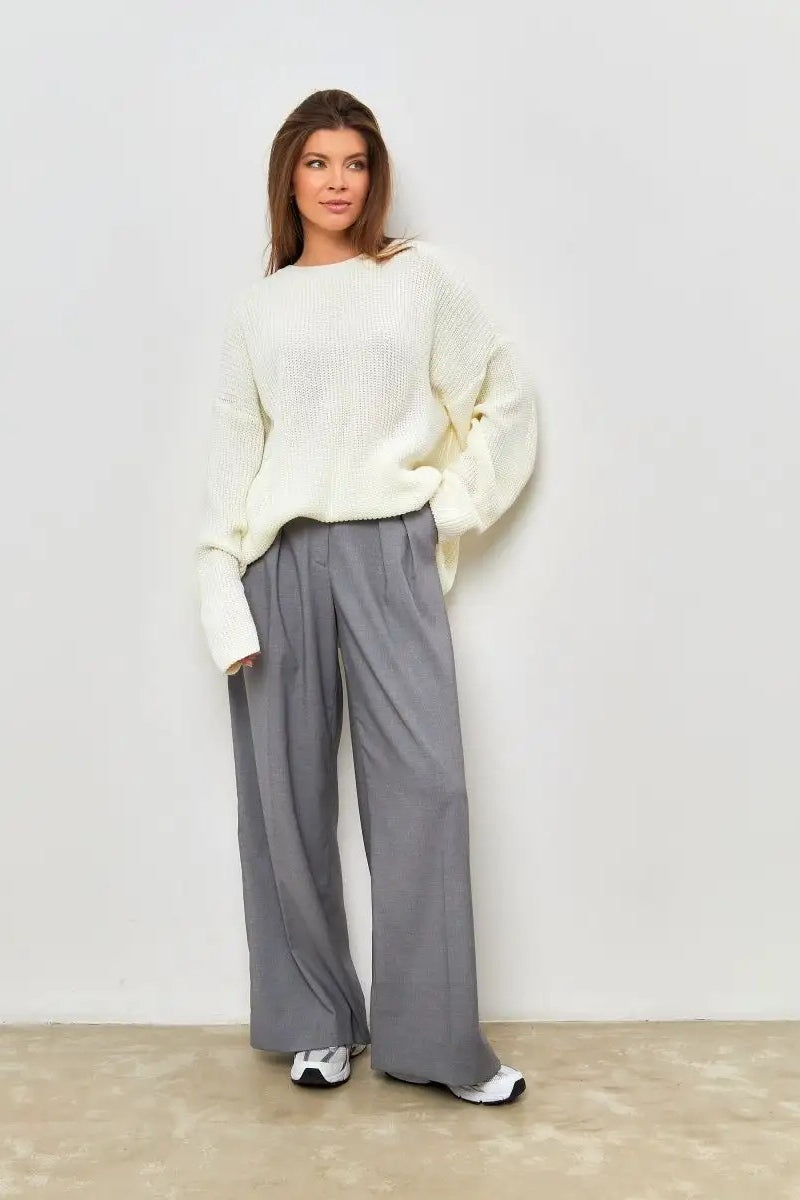 Solid Knit Crewneck Pullover Sweater