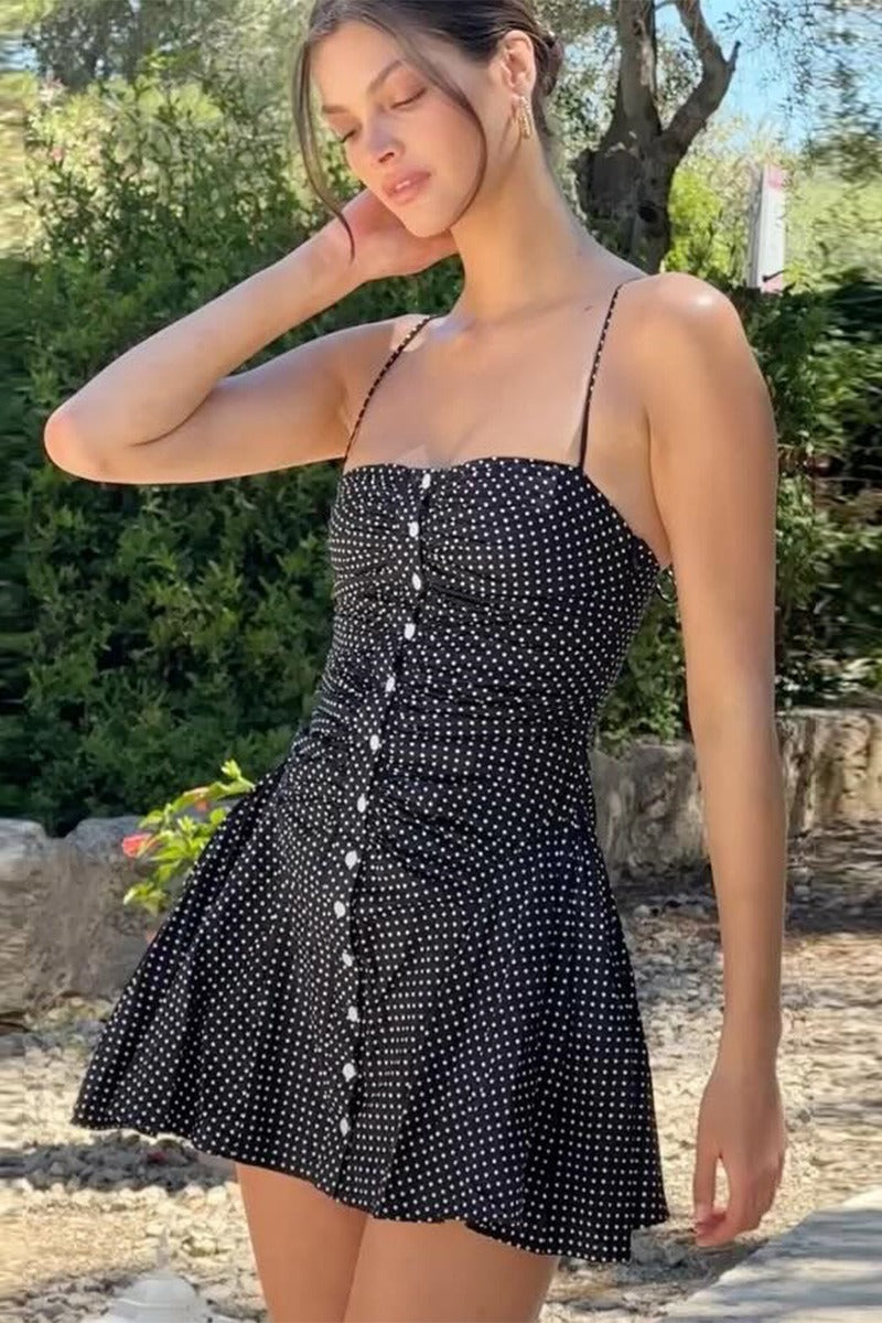 Ruched Backless Halter Polka Dot Mini Dress