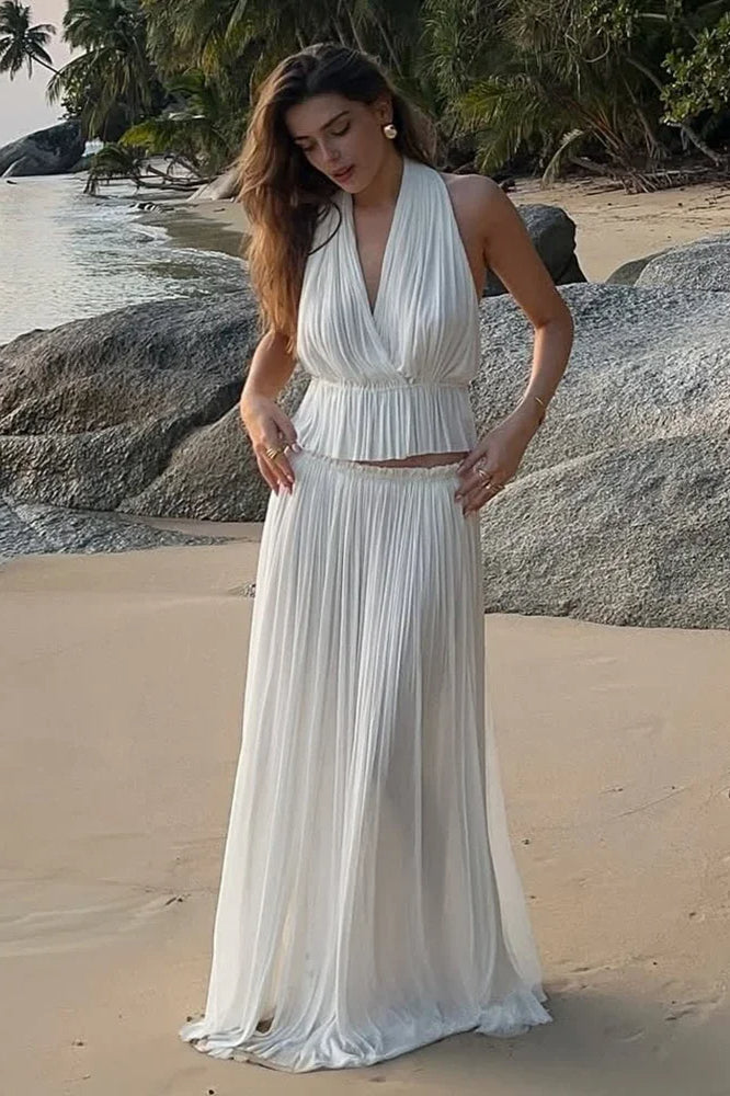 Pleated Halter Top Boho Dress