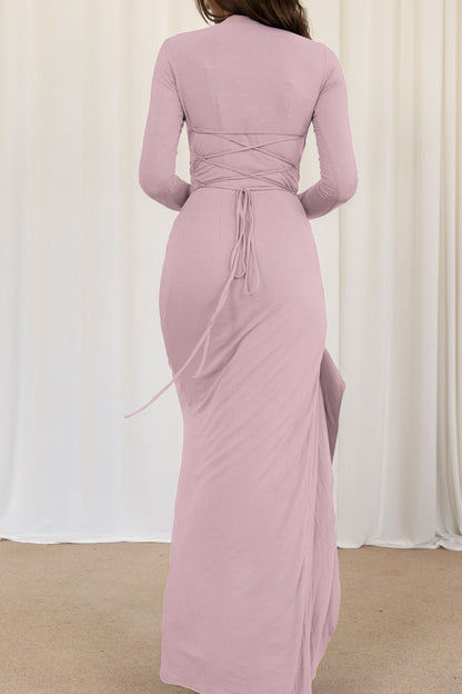 Slim Fit Pleated Long Sleeve Maxi Dress
