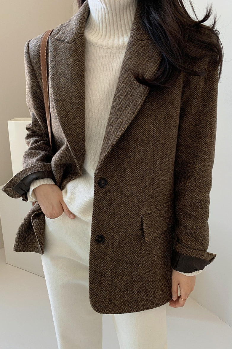 Wool Blend Solid Color Blazer